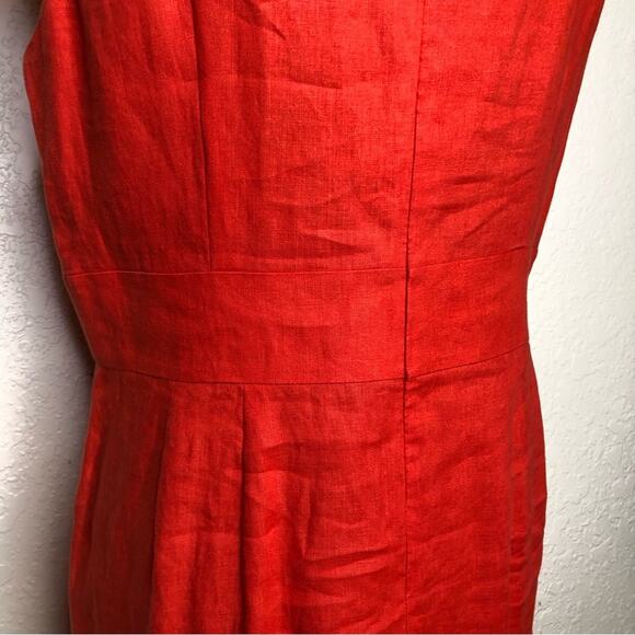 Lafayette 148 New York red orange faux wrap linen midi dress size 14 NWT - Picture 8 of 13